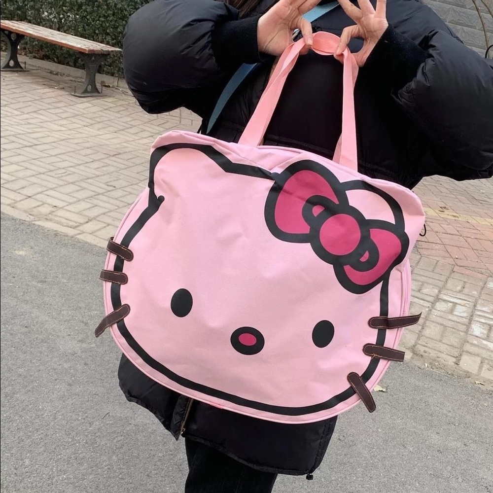 Hello kitty bag pink shoulder duffle large bag cute cartoon women travel…